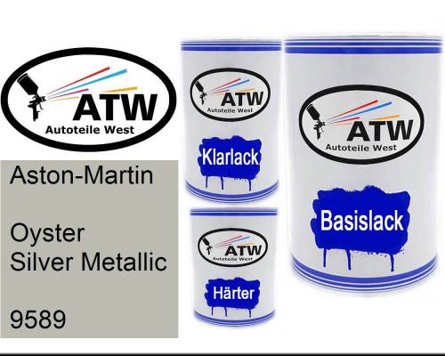 Aston-Martin, Oyster Silver Metallic, 9589: 500ml Lackdose + 500ml Klarlack + 250ml Härter - Set, von ATW Autoteile West.